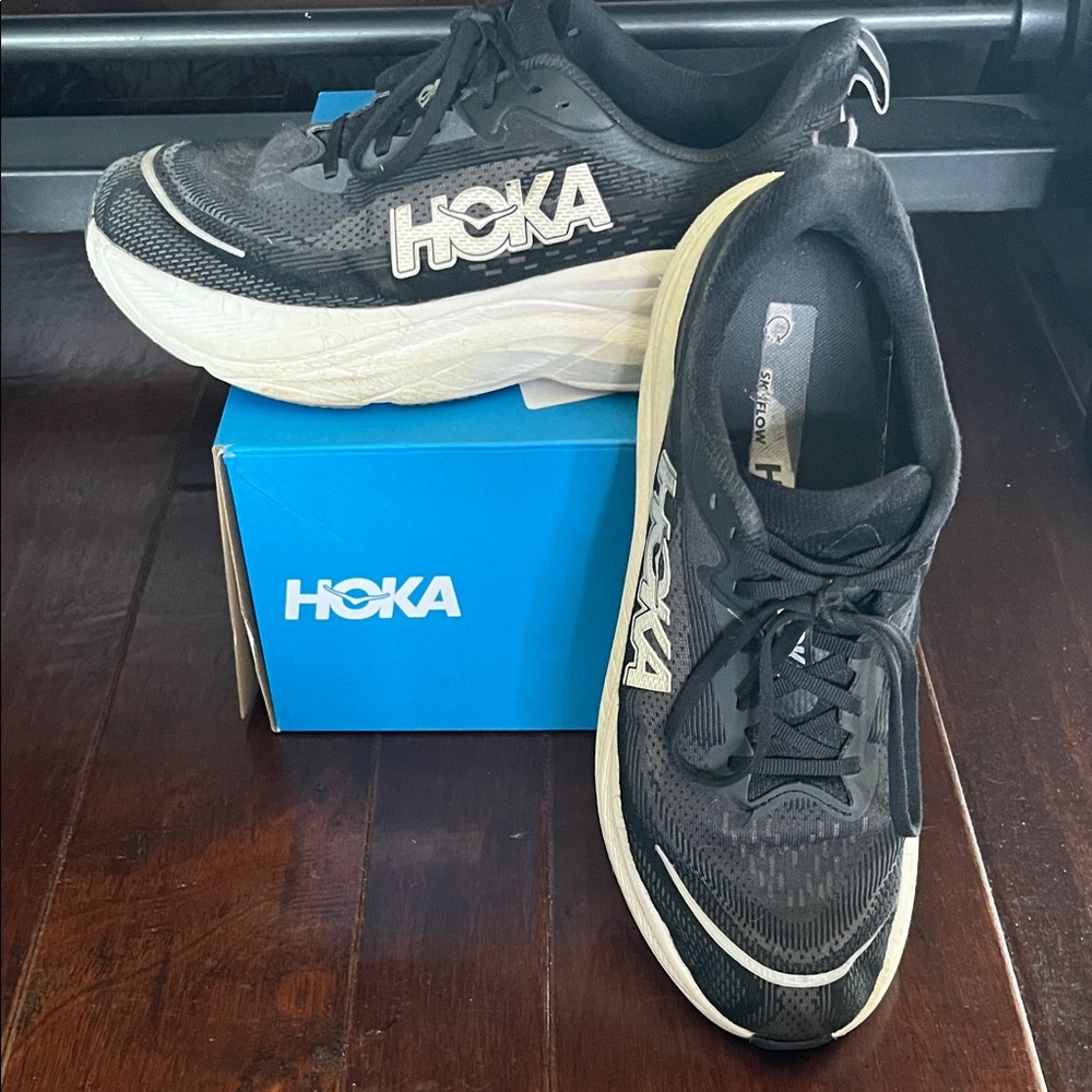Hoka Black and Cream Athletic Shoes